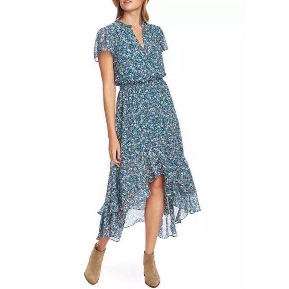 1. State Green Veridian Blooms Floral High Low Pullover Dress Size Large - Picture 1 of 16